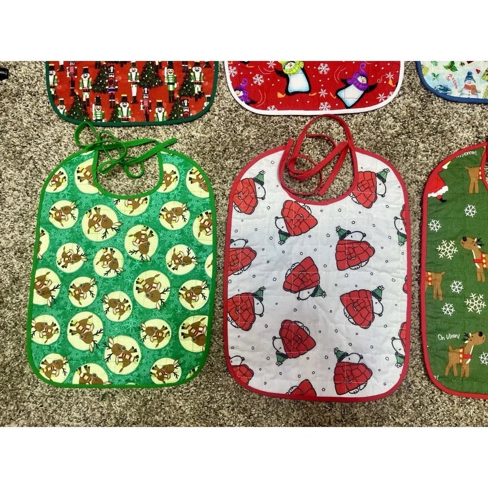 Lot Of 6 Quilted Handmade Christmas Baby Bib Large Size‎ 12